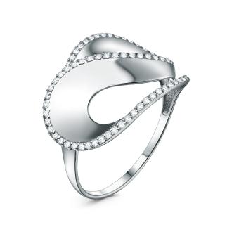 Кольцо из серебра с фианитами родированное