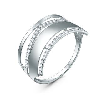 Кольцо из серебра с фианитами родированное