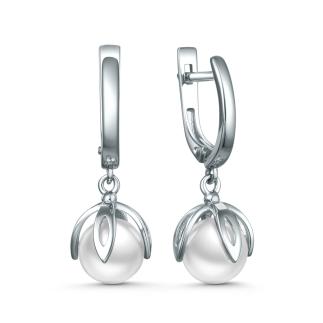 Серьги из серебра с жемчугом Swarovski родированные