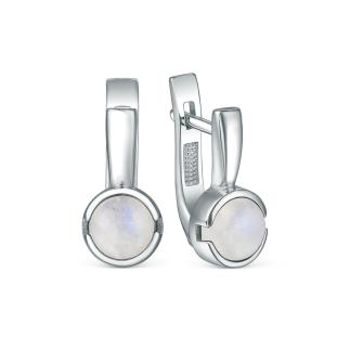 Серьги из серебра с лунным камнем родированные