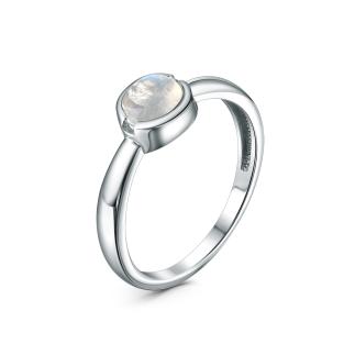 Кольцо из серебра с лунным камнем родированное