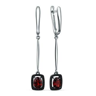 Серьги длинные из серебра с гранатом и шпинелью родированные