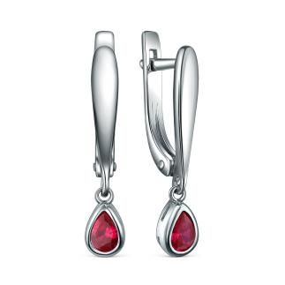 Серьги из серебра с корундом рубиновым родированные
