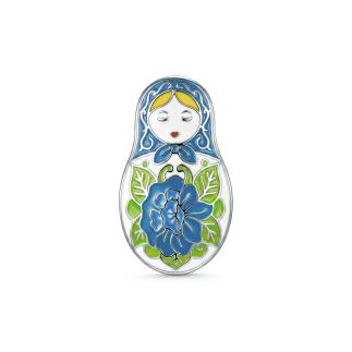 Брошь из серебра с эмалью родированная - Матрёшка