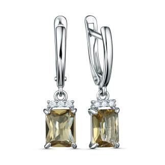 Серьги из серебра с искуственным султанитом и фианитами родированные