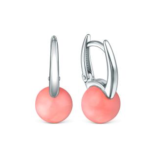 Серьги из серебра с кораллом родированные