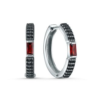 Серьги из серебра с гранатом и чёрной шпинелью родированные