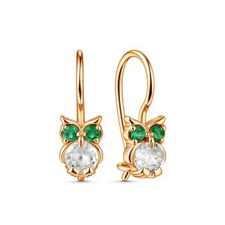 Серьги из золочёного серебра с горным хрусталём и фианитами - Совы