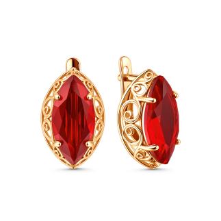 Серьги из золочёного серебра с синтетическим рубином