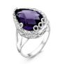 Кольцо из серебра с пл.кварцем цв.аметист и фианитами родированное
