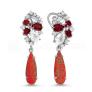 Серьги из серебра с красным опалом, кварцем и фианитами родированные