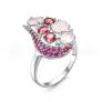 Кольцо из серебра с пл.кварцем цв.рубелит, роз.агат, синт.корундом рубин и фианитами родированное - фото