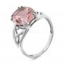 Кольцо из серебра с пл.кварцем цв.розовый турмалин и фианитами родированное - фото