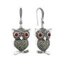 Серьги из чернёного серебра с натуральным гранатом и марказитами - Совы