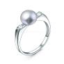 Кольцо из серебра с культивированным серым жемчугом и фианитами родированное