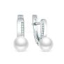 Серьги из серебра с культивированным белым жемчугом и фианитами родированные