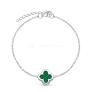 Браслет женский серебро в форме клевер с камнем малахит коллекция Clover Time