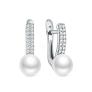 Серьги из серебра с культивированным жемчугом и фианитами родированные