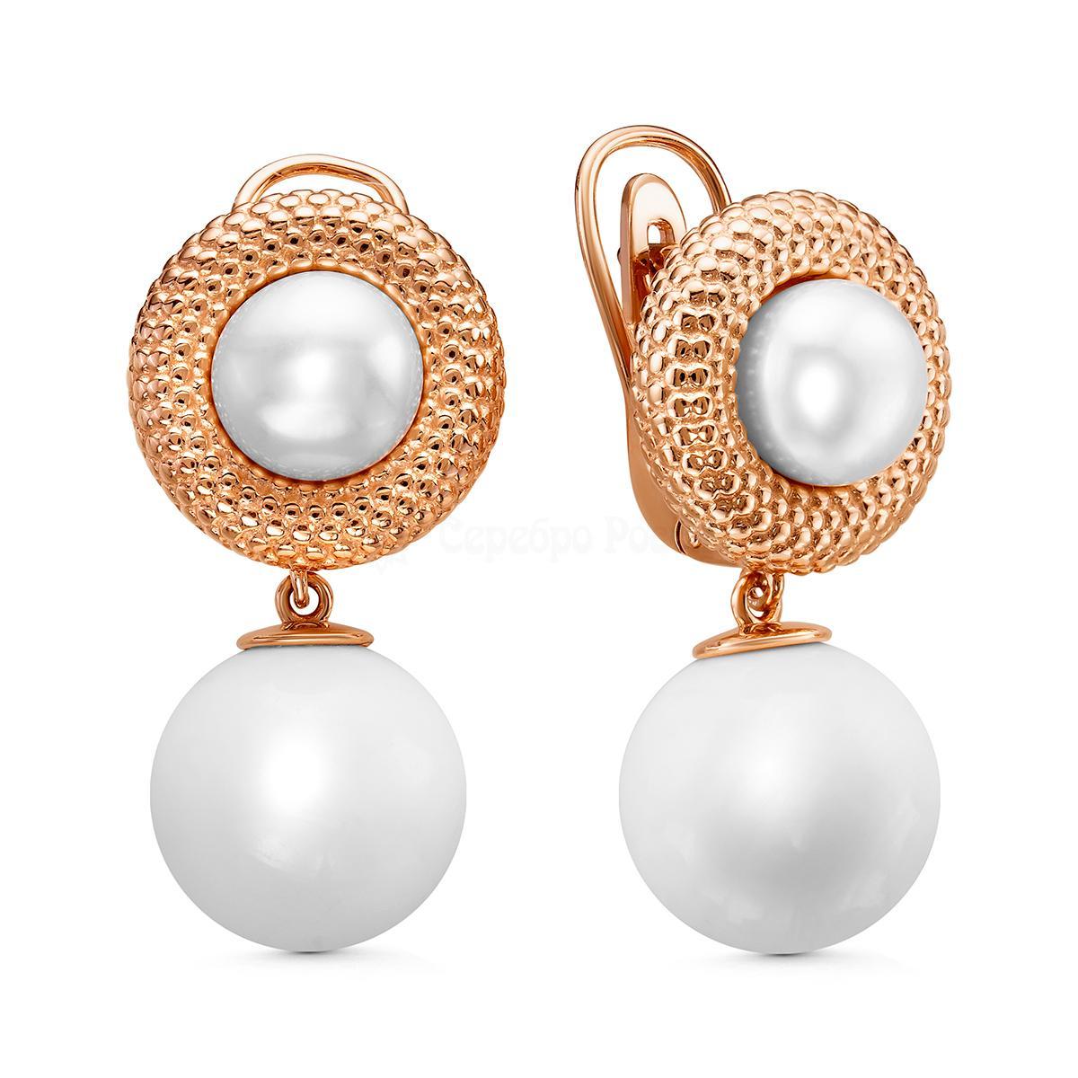 Серьги из золочёного серебра с культивированным белым жемчугом