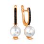 Серьги из золочёного серебра с белым культивированным жемчугом, чёрной  шпинелью и родированием