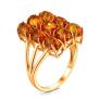 Кольцо из золочёного серебра с коньячным янтарём и фианитами