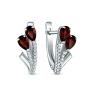 Серьги из серебра с натуральным гранатом и фианитами родированные