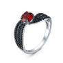 Кольцо из серебра с гранатом и чёрной шпинелью родированное