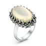 Кольцо из чернёного серебра с натуральным перламутром и марказитами