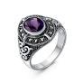 Кольцо из чернёного серебра с натуральным аметистом и марказитами