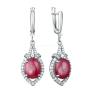 Серьги из серебра с рубином и кубическим цирконием родированные