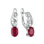 Серьги из серебра с рубином и кубическим цирконием родированные