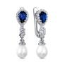 Серьги из серебра с культивированным жемчугом, синтетическим сапфиром и фианитами родированные