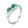 Кольцо из серебра с изумрудного цвета шпинелью и фианитами родированное