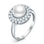 Кольцо из серебра с культивированным жемчугом и фианитами родированное