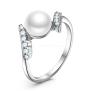 Кольцо из серебра с культивированным жемчугом и фианитами родированное