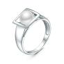 Кольцо из серебра с жемчугом родированное - Квадрат