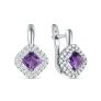 Серьги из серебра с аметистом и фианитами родированные