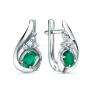 Серьги из серебра с зелёным агатом и фианитами родированные
