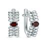 Серьги из серебра с гранатом и фианитами родированные