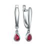 Серьги из серебра с корундом рубиновым родированные