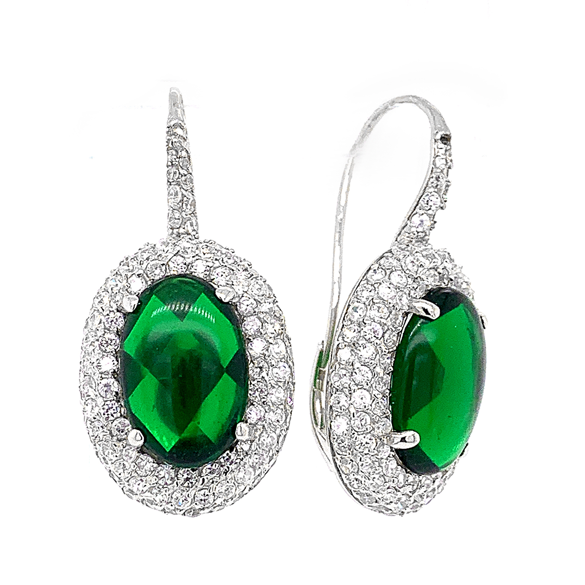 Серьги из серебра с фианитами родированные