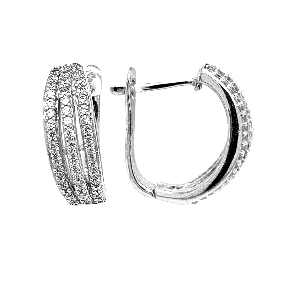 Серьги из серебра с фианитами родированные