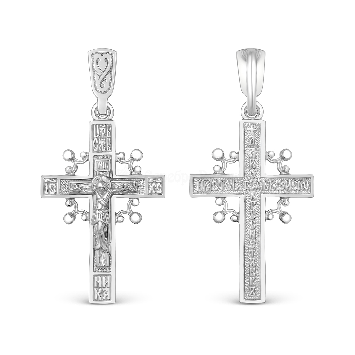 Крест из серебра родированный - 4,3 см 3-035р