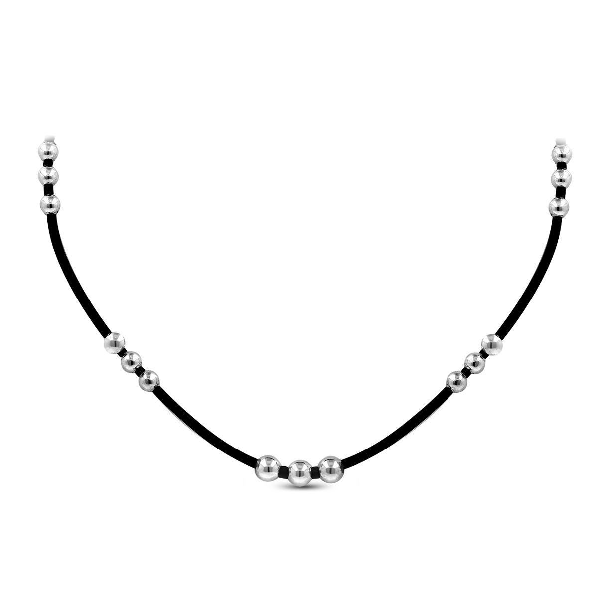 Колье из каучука с элементами из родированного серебра - 50 см