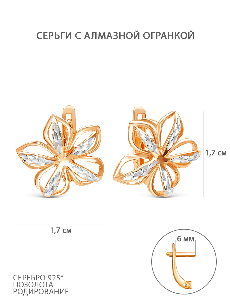 Серьги из золочёного серебра с алмазной огранкой