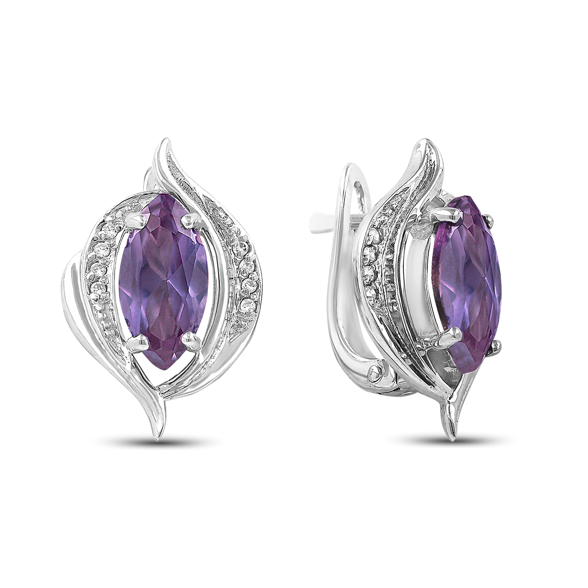 Серьги из серебра с гт.александритом и фианитами родированные