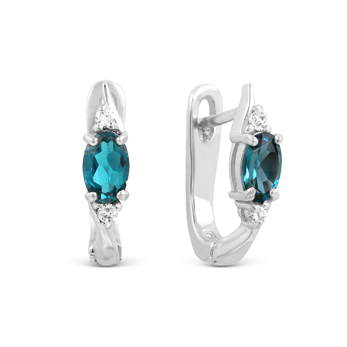 Серьги из серебра с нат.лондон топазом и фианитами родированные