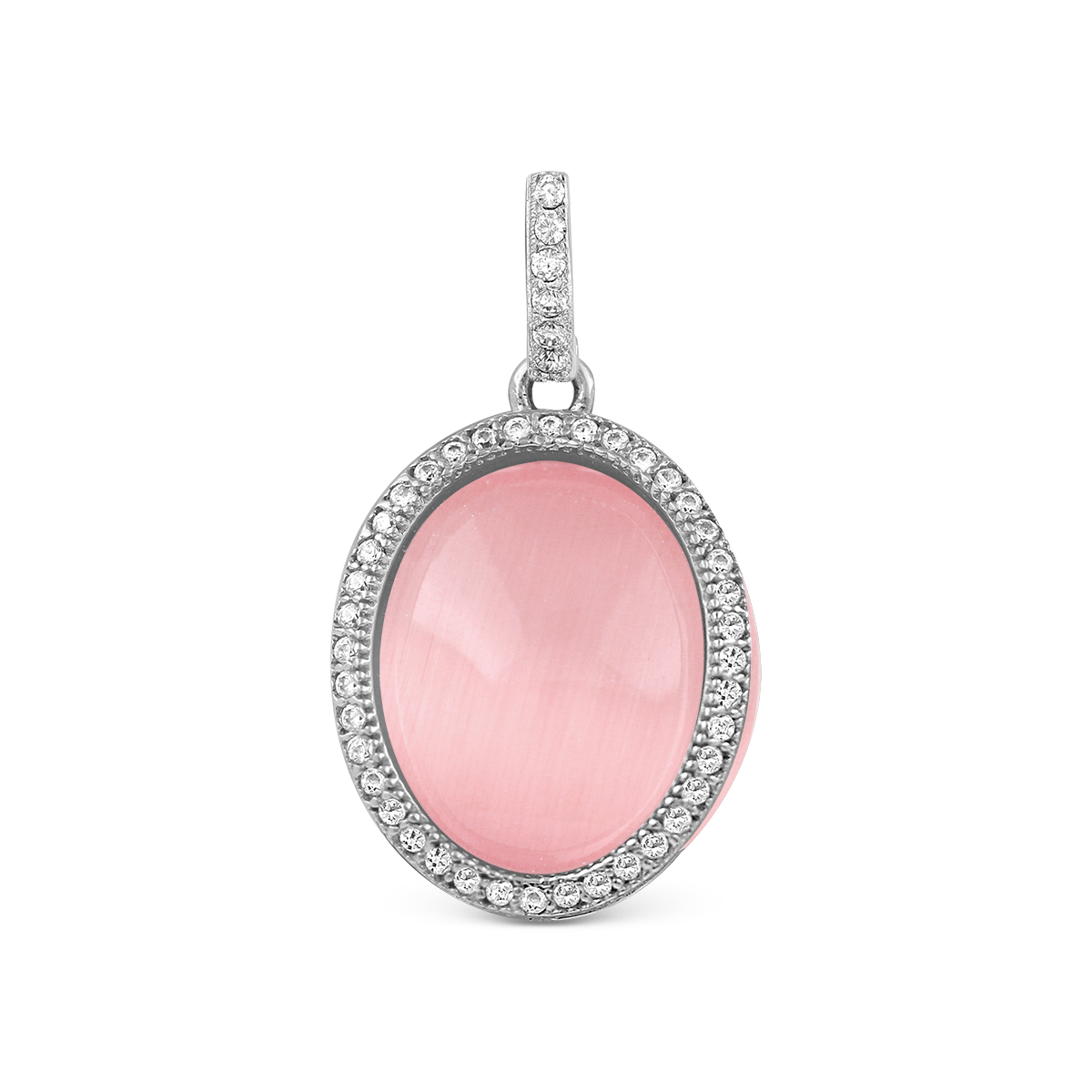 Подвеска из серебра с кварцем кошачий глаз и фианитами родированная