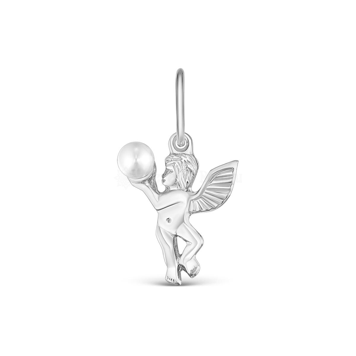 Подвеска из серебра с жемчугом родированная Ангел 3-211р