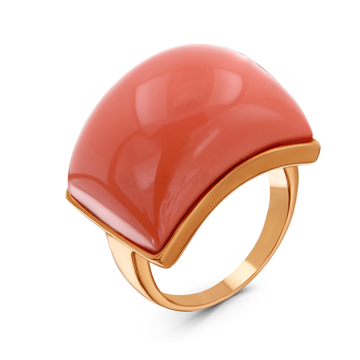 Кольцо из золочёного серебра с имит.кораллом ик-1409034
